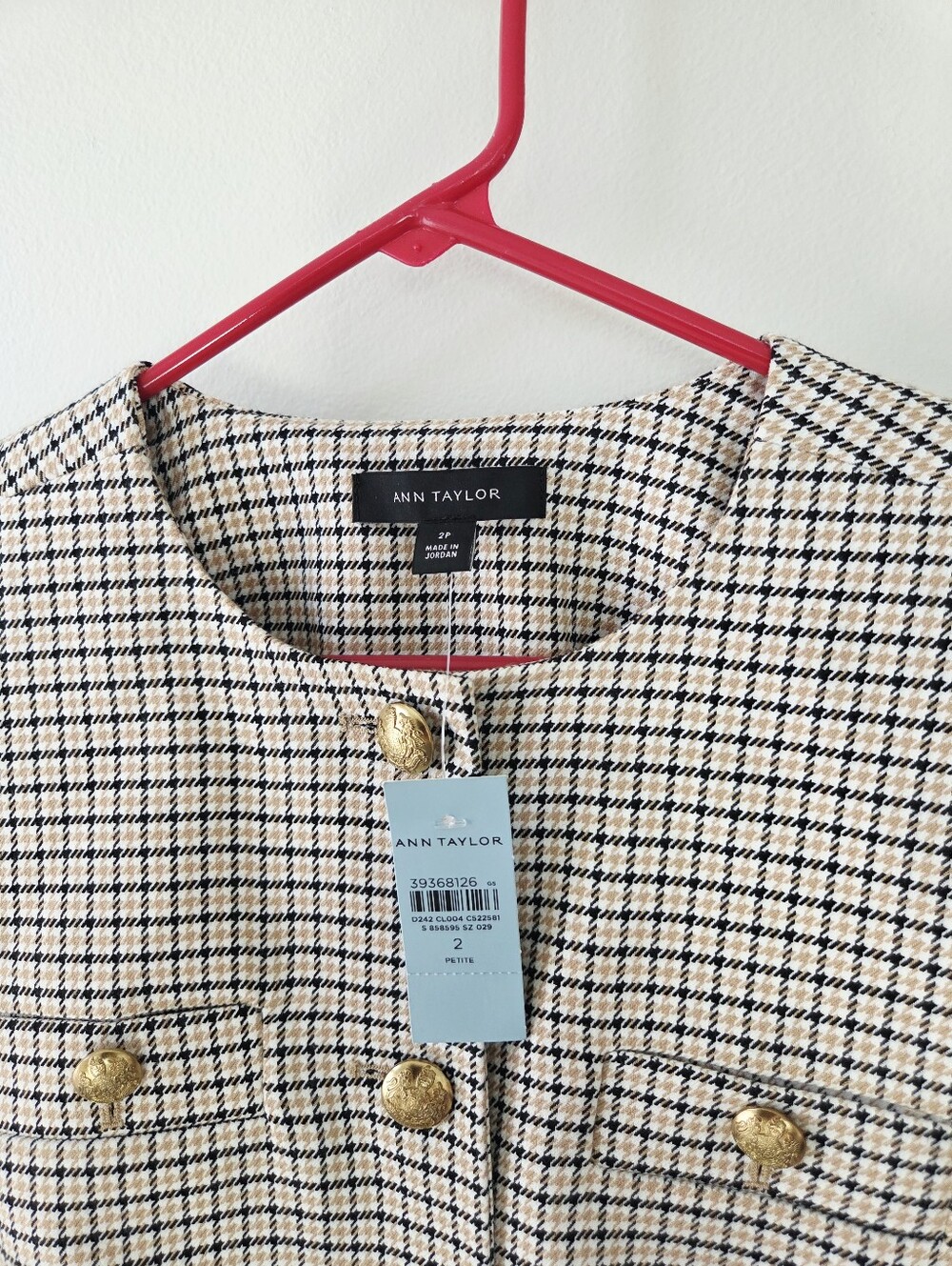 Ann Taylor Houndstooth Cream Split Hem Jacket Size 2P Petite - Picture 9 of 10